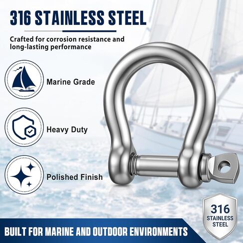 Shimeyao 8 Pack 1/2 Inch D Ring Shackles, 316 Stainless Steel Heavy Duty D Rings with Screw Pin for Boat, Marine, Towing, Rigging, Straps and Outdoor Applications, 1920 Lbs Capacity in Kuwait