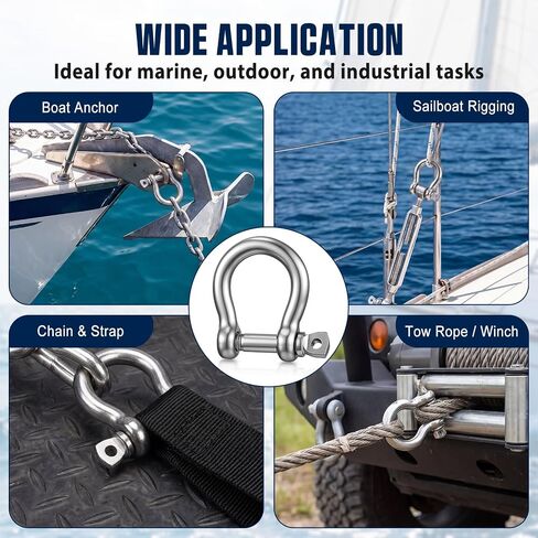 Shimeyao 8 Pack 1/2 Inch D Ring Shackles, 316 Stainless Steel Heavy Duty D Rings with Screw Pin for Boat, Marine, Towing, Rigging, Straps and Outdoor Applications, 1920 Lbs Capacity in Kuwait