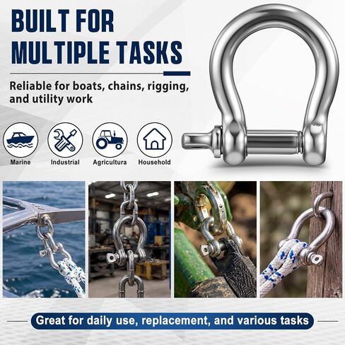 Shimeyao 8 Pack 1/2 Inch D Ring Shackles, 316 Stainless Steel Heavy Duty D Rings with Screw Pin for Boat, Marine, Towing, Rigging, Straps and Outdoor Applications, 1920 Lbs Capacity in Kuwait
