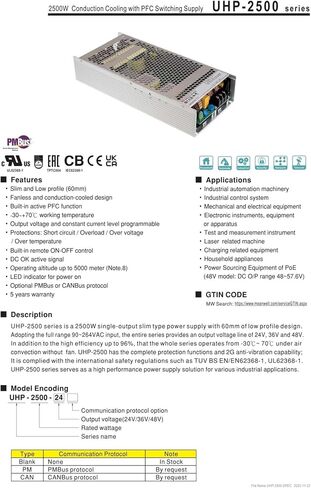 UHP-2500-36 UHP-2500 تحويل التيار الكهربائي 2500 واط 36 فولت 69.4 أمبير in Kuwait