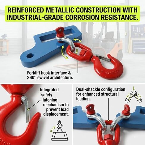 Forklift Lifting Hook Attachment Mobile Crane Swivel Hoist | Premium High Density Manganese Steel Construct, 6600 lbs Heavy Load Capacity, Multi Hole Adjustable Positioning Part. in Kuwait