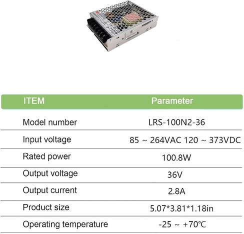 LRS-100N2-36 مصدر طاقة 36 فولت 100 وات، محول تحويل AC-DC صناعي، 36VDC 2.8A 100.8W، مدخل 85-264VAC، UL/TUV مدرج للتحكم الآلي، إضاءة LED in Kuwait
