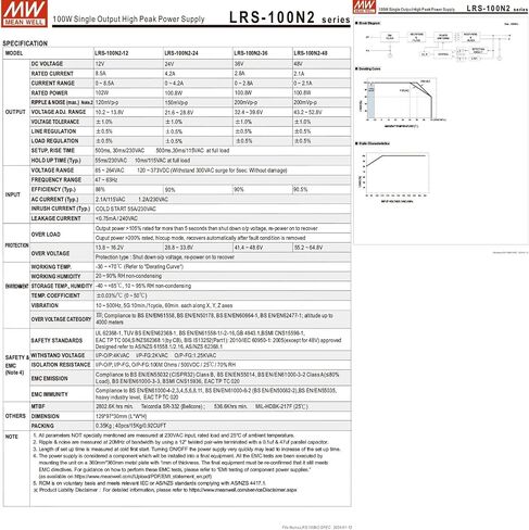 LRS-100N2-36 مصدر طاقة 36 فولت 100 وات، محول تحويل AC-DC صناعي، 36VDC 2.8A 100.8W، مدخل 85-264VAC، UL/TUV مدرج للتحكم الآلي، إضاءة LED in Kuwait