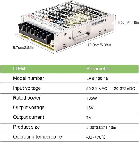 LRS-100-15 مصدر طاقة 105 وات، محول تيار متردد إلى تيار مستمر 15 فولت 7 أمبير مخرج فردي للمعدات الكهربائية الصناعية in Kuwait