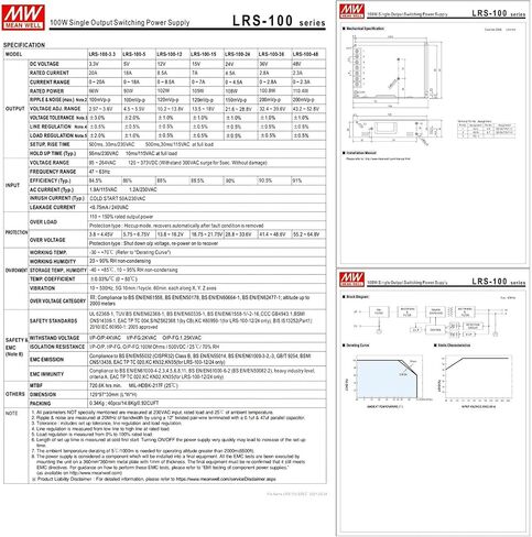 LRS-100-15 مصدر طاقة 105 وات، محول تيار متردد إلى تيار مستمر 15 فولت 7 أمبير مخرج فردي للمعدات الكهربائية الصناعية in Kuwait