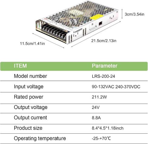 LRS-200-24 24V Switching Power Supply, 211.2W 8.8A Single Output, for Industrial Automation and LED Lighting in Kuwait