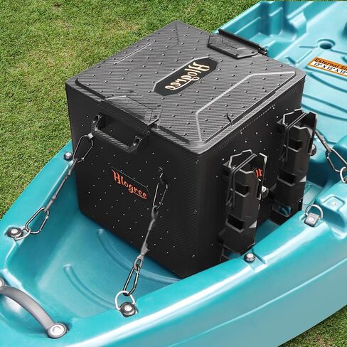 قفص صيد HLOGREE FlexCrate Kayak مع 4 حوامل للقضبان (تحتاج إلى التجميع)، صندوق تخزين أدوات الكاياك الصغير ومنظم معدات قوارب الكاياك، مع غطاء قابل للقفل - أسود، DIY وخفيف الوزن in Kuwait