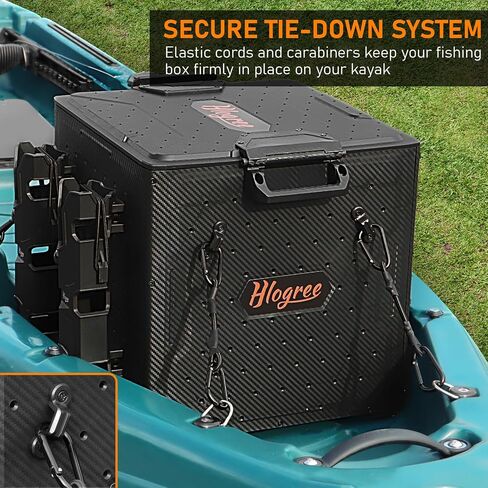 قفص صيد HLOGREE FlexCrate Kayak مع 4 حوامل للقضبان (تحتاج إلى التجميع)، صندوق تخزين أدوات الكاياك الصغير ومنظم معدات قوارب الكاياك، مع غطاء قابل للقفل - أسود، DIY وخفيف الوزن in Kuwait