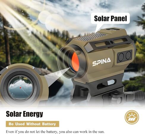 SPINA OPTICS SYM-20B Solar Red Dot Sight,Tactical Hunting Shooting Red Dot Scope with Dual Power Supply System,2 MOA Solar Reflex Red Dot Optics with Absolute Co-Witness Picatinny Mount -Black in Kuwait