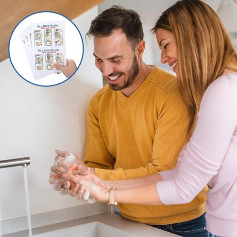 Jetec 10 Pcs Be A Germ-Buster - Wash Your Hands Labels, 5 x 3.5 Inches Hand Wash Instructions Sticker Laminated Vinyl Weatherproof for Indoor Outdoor Restrooms Bathroom Kitchen Restaurant in Kuwait