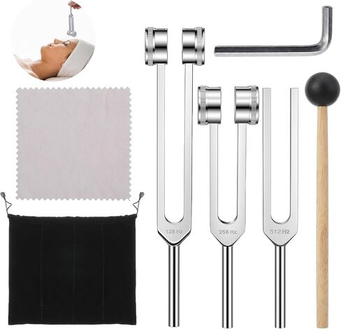 Tuning Forks for Healing Instrument (128Hz, 256Hz, 512Hz) - Tuning Fork Set with Reflex Hammer, Sound Healing Instruments for Essential Yoga/Chakra/Sound Therapy/Meditation Beginner, Gift for Women in Kuwait