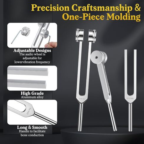 Tuning Forks for Healing Instrument (128Hz, 256Hz, 512Hz) - Tuning Fork Set with Reflex Hammer, Sound Healing Instruments for Essential Yoga/Chakra/Sound Therapy/Meditation Beginner, Gift for Women in Kuwait