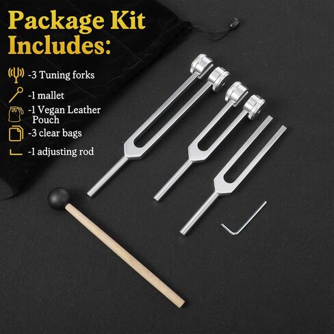 Tuning Forks for Healing Instrument (128Hz, 256Hz, 512Hz) - Tuning Fork Set with Reflex Hammer, Sound Healing Instruments for Essential Yoga/Chakra/Sound Therapy/Meditation Beginner, Gift for Women in Kuwait