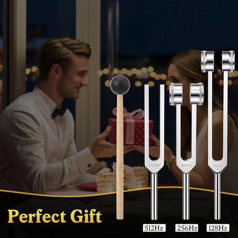 Tuning Forks for Healing Instrument (128Hz, 256Hz, 512Hz) - Tuning Fork Set with Reflex Hammer, Sound Healing Instruments for Essential Yoga/Chakra/Sound Therapy/Meditation Beginner, Gift for Women in Kuwait