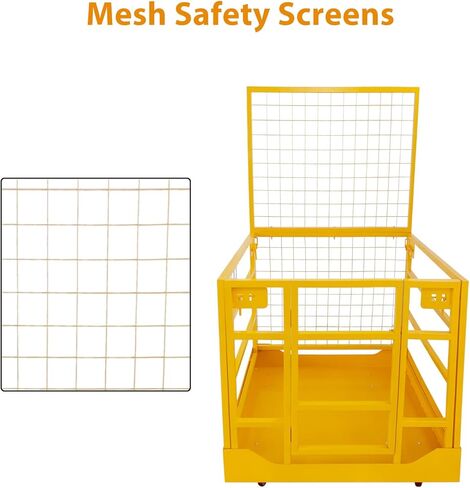1400LBS Capacity Forklift Safety Cage with Lockable Swivel Wheels - 43"x45" Forklift Man Basket with Safety Harness - Collapsible Lift Basket in Kuwait
