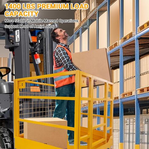 1400LBS Capacity Forklift Safety Cage with Lockable Swivel Wheels - 43"x45" Forklift Man Basket with Safety Harness - Collapsible Lift Basket in Kuwait
