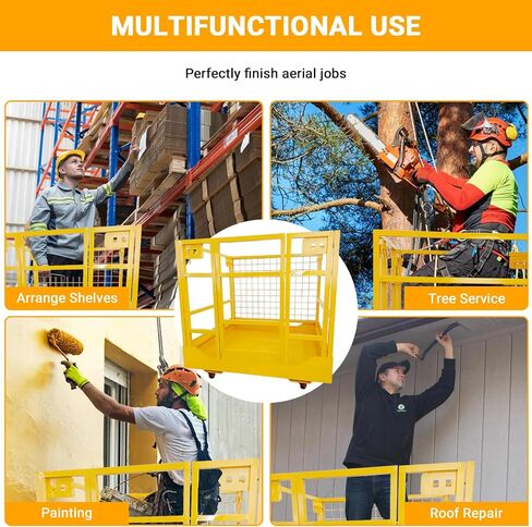 1400LBS Capacity Forklift Safety Cage with Lockable Swivel Wheels - 43"x45" Forklift Man Basket with Safety Harness - Collapsible Lift Basket in Kuwait