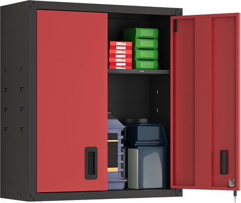 30 Inch Metal Wall Cabinet, Metal Wall Cabinet for Garage, Red | Wall Mount Cabinet with Lock and Adjustable Shelf, Lockable Storage Cabinet for Home Office,Garage,Gym,School in Kuwait