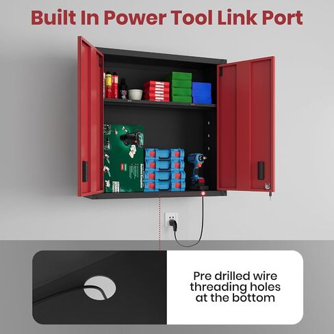 30 Inch Metal Wall Cabinet, Metal Wall Cabinet for Garage, Red | Wall Mount Cabinet with Lock and Adjustable Shelf, Lockable Storage Cabinet for Home Office,Garage,Gym,School in Kuwait
