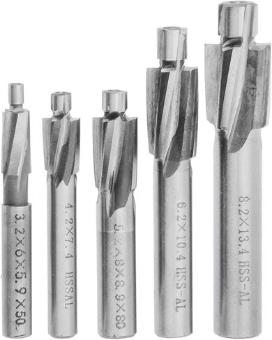 5Pcs M3-M8 Counterbore Milling Cutter High Speed Steel Pilot Slotting Tool 4 Flute Countersink End Mill Set HSS AL Pilot Slot Drill Bit for Aluminum Tool in Kuwait