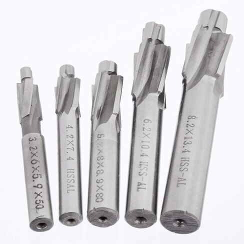 5Pcs M3-M8 Counterbore Milling Cutter High Speed Steel Pilot Slotting Tool 4 Flute Countersink End Mill Set HSS AL Pilot Slot Drill Bit for Aluminum Tool in Kuwait