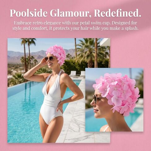 DOITOOL Flower Swim Cap, Petal Retro Style Swim Cap, Fashionable Swimming Hat Comfortable Bathing Hat for Lady Women Girls Adult, for Long/Short Hair Protection (Pink) in Kuwait