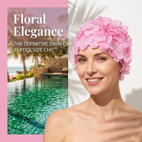 DOITOOL Flower Swim Cap, Petal Retro Style Swim Cap, Fashionable Swimming Hat Comfortable Bathing Hat for Lady Women Girls Adult, for Long/Short Hair Protection (Pink) in Kuwait