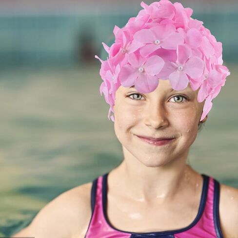 DOITOOL Flower Swim Cap, Petal Retro Style Swim Cap, Fashionable Swimming Hat Comfortable Bathing Hat for Lady Women Girls Adult, for Long/Short Hair Protection (Pink) in Kuwait