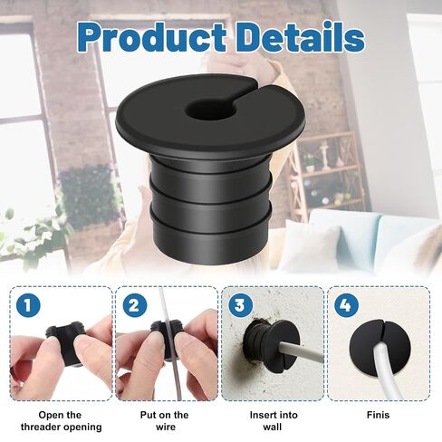 Rubber Wall Bushing Grommet, Cable Grommet Routing Kit for 3/4 inch Wall Hole, Silicone Cable Wall Pass, Anti-Slip Wall Grommets for Ethernet Cable in Kuwait