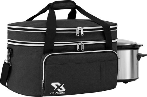 Double Layer Slow Cooker Travel Bag for 6-8 Quart Oval CrockPot (Bag Only) | Padded Adjustable Strap, Top Zip Compartment, Front Pocket for Utensils, Expandable Capacity, Waterproof Premium Material in Kuwait