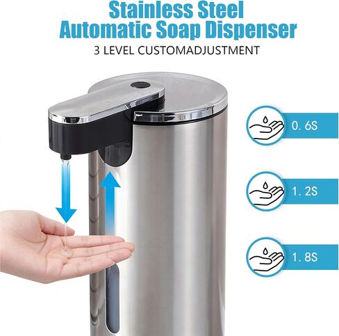 Touchless Stainless Steel Soap Dispenser, 11.5oz Automatic Hand Soap Dispenser with 3 Level Adjustable Sensor, Battery Operated Soap Pump for Kitchen Bathroom Sink in Kuwait