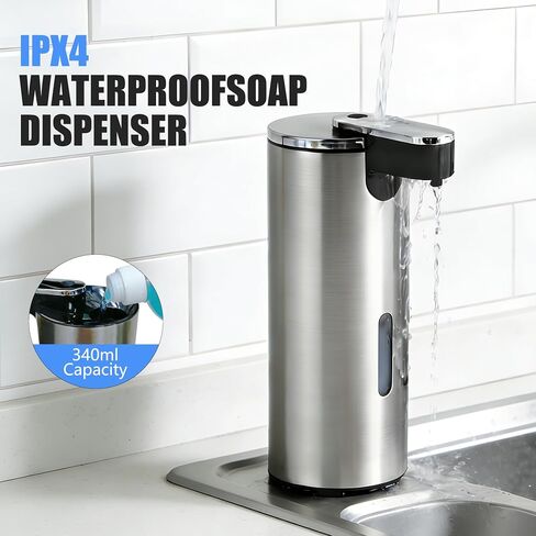 Touchless Stainless Steel Soap Dispenser, 11.5oz Automatic Hand Soap Dispenser with 3 Level Adjustable Sensor, Battery Operated Soap Pump for Kitchen Bathroom Sink in Kuwait