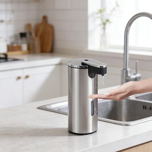 Touchless Stainless Steel Soap Dispenser, 11.5oz Automatic Hand Soap Dispenser with 3 Level Adjustable Sensor, Battery Operated Soap Pump for Kitchen Bathroom Sink in Kuwait