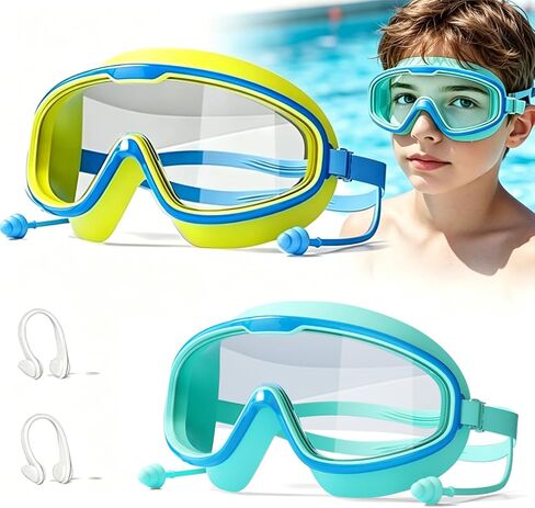 2 Pack Swim Goggles,UV Protection Anti-Fog Polarized Swimming Goggles for Age 6-14 in Kuwait