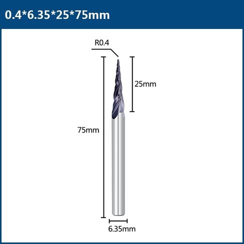 1pcs 3-Flute Tapered Ball Nose End Mills R0.4 3 Flute Mill 1/4" Shank Carbide Endmills Milling Tool CNC Machine Cutter in Kuwait