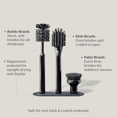Curio Home Goods Ionic Brush Set, Magnetized to Stand Upright, Stainless Steel with Replaceable Heads, Onyx/Black in Kuwait