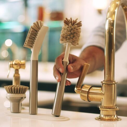 Curio Home Goods Ionic Brush Set, Magnetized to Stand Upright, Stainless Steel with Replaceable Heads, Onyx/Black in Kuwait