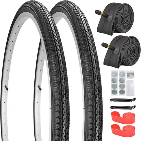 إطارات دراجة للكراسي المتحركة 24 × 1 3/8 (37-540) وأنابيب داخلية 24 × 1 3/8 صمام شريدر AV 32 مم مع طقم إصلاح، وشرائط حافة، وأذرع إطارات للدراجات العتيقة 24 × 1 3-8 للمدينة/الركاب/الشارع in Kuwait