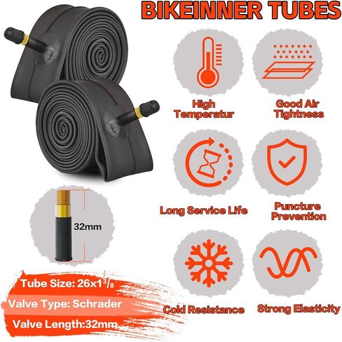 إطارات دراجة للكراسي المتحركة 24 × 1 3/8 (37-540) وأنابيب داخلية 24 × 1 3/8 صمام شريدر AV 32 مم مع طقم إصلاح، وشرائط حافة، وأذرع إطارات للدراجات العتيقة 24 × 1 3-8 للمدينة/الركاب/الشارع in Kuwait