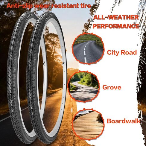 إطارات دراجة للكراسي المتحركة 24 × 1 3/8 (37-540) وأنابيب داخلية 24 × 1 3/8 صمام شريدر AV 32 مم مع طقم إصلاح، وشرائط حافة، وأذرع إطارات للدراجات العتيقة 24 × 1 3-8 للمدينة/الركاب/الشارع in Kuwait