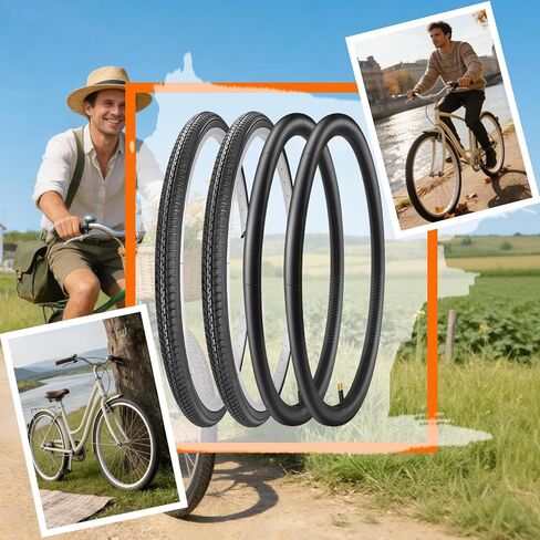 إطارات دراجة للكراسي المتحركة 24 × 1 3/8 (37-540) وأنابيب داخلية 24 × 1 3/8 صمام شريدر AV 32 مم مع طقم إصلاح، وشرائط حافة، وأذرع إطارات للدراجات العتيقة 24 × 1 3-8 للمدينة/الركاب/الشارع in Kuwait