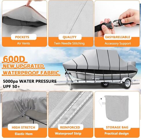غطاء قارب T Top بطول 23-25 ​​قدم مع غطاء محرك 2 في 1، وغطاء قوارب وحدة التحكم المركزية مع 23 شريطًا مقاومًا للرياح وسقف T TOP، عرض يصل إلى 106 بوصة in Kuwait
