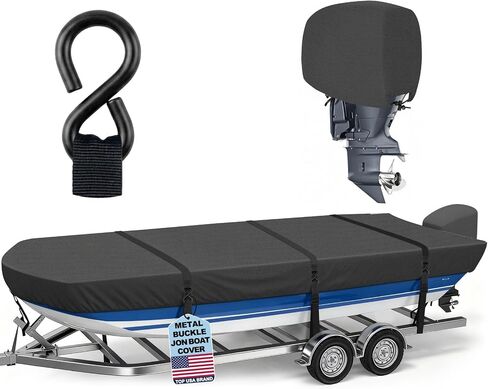 1200D Jon Boat Cover 14 ft with Heavy Duty Metal Hooks,Waterproof Heavy Duty Cover with Motor Cover,Marine Grade Polyester Canvas Replacement,Black in Kuwait