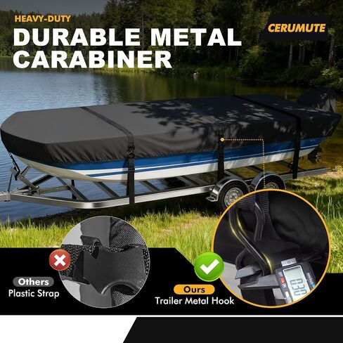 1200D Jon Boat Cover 14 ft with Heavy Duty Metal Hooks,Waterproof Heavy Duty Cover with Motor Cover,Marine Grade Polyester Canvas Replacement,Black in Kuwait