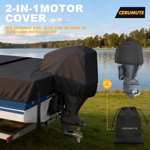 1200D Jon Boat Cover 14 ft with Heavy Duty Metal Hooks,Waterproof Heavy Duty Cover with Motor Cover,Marine Grade Polyester Canvas Replacement,Black in Kuwait