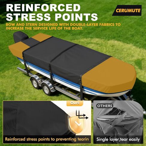 1200D Jon Boat Cover 14 ft with Heavy Duty Metal Hooks,Waterproof Heavy Duty Cover with Motor Cover,Marine Grade Polyester Canvas Replacement,Black in Kuwait