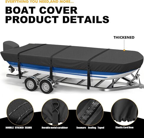 1200D Jon Boat Cover 14 ft with Heavy Duty Metal Hooks,Waterproof Heavy Duty Cover with Motor Cover,Marine Grade Polyester Canvas Replacement,Black in Kuwait
