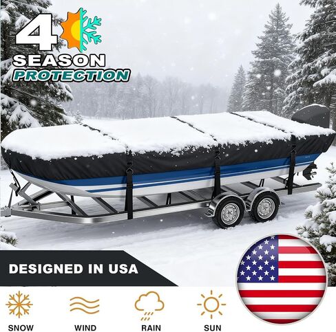 1200D Jon Boat Cover 14 ft with Heavy Duty Metal Hooks,Waterproof Heavy Duty Cover with Motor Cover,Marine Grade Polyester Canvas Replacement,Black in Kuwait
