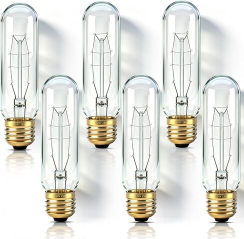 t10 مصابيح أنبوبية 25 واط لمبة الضوء المتوهجة، t10 لمبة، 120v 25w 2200k أنبوب المصابيح الكهربائية e26 قاعدة متوسطة عكس الضوء لعرض نمط خمر، مجلس الوزراء التحف، الثريات حزمة من 2 in Kuwait