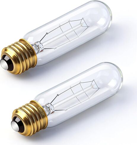 T10 Tubular Light Bulbs 25 Watt Incandescent Light Bulb,T10 Bulb,120V 25W 2200K Tube Light Bulbs E26 Medium Base Dimmable for Vintage Style Showcase,Curio Cabinet,Chandeliers Pack of 2 in Saudi Arabia